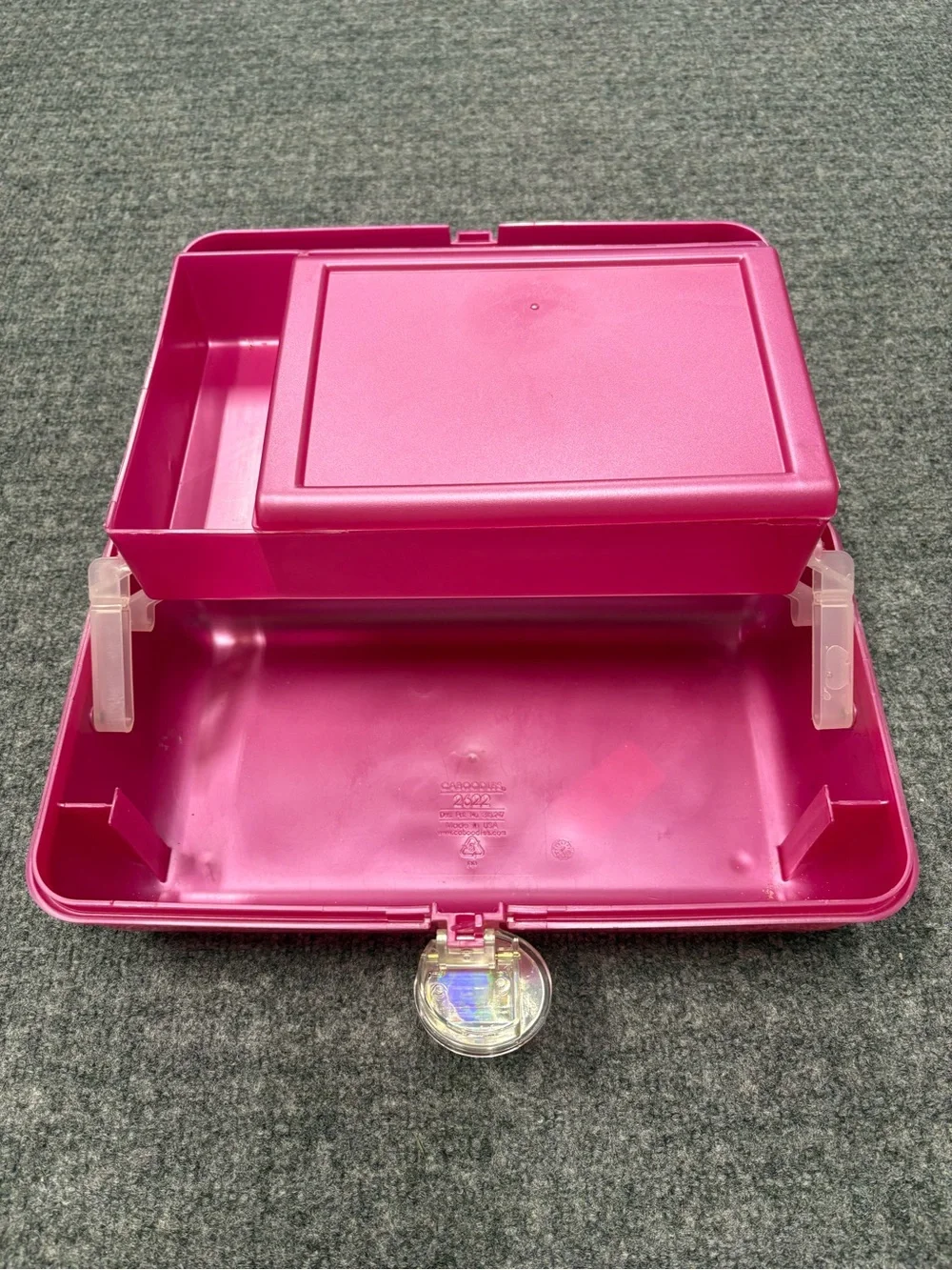 Vintage Caboodles Hot Pink Glossy Hard Shell Makeup Case with Clear Handle